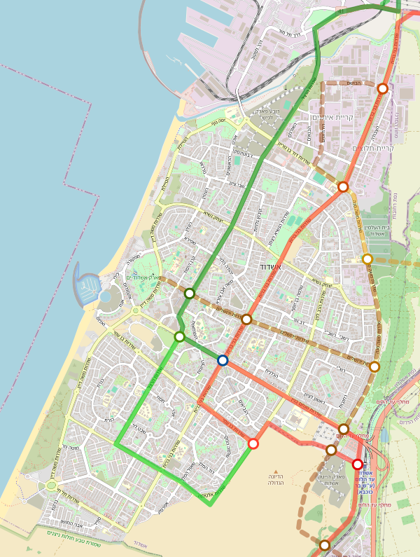 מפת רובעי אשדוד – תוכנית אסטרטגית 2040 להסעת המונים ולתחבורה ציבורית בנפת אשקלון
