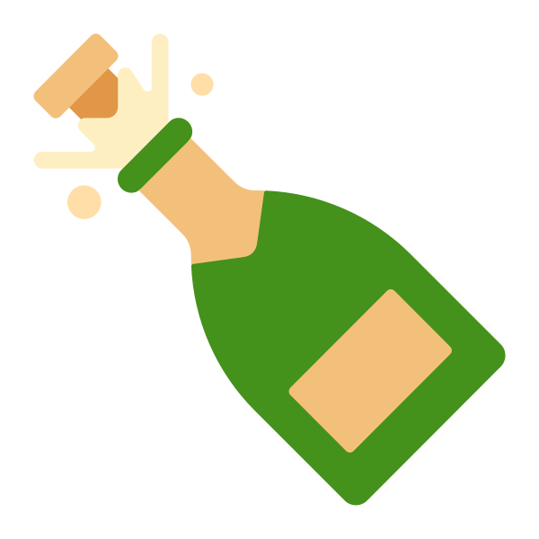Bottle With Popping Cork Flat Vector