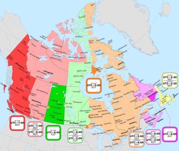 Canada Time Zone Map   En