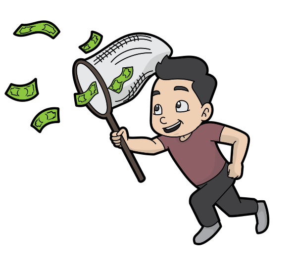 Cartoon Guy Catching Money With A Net