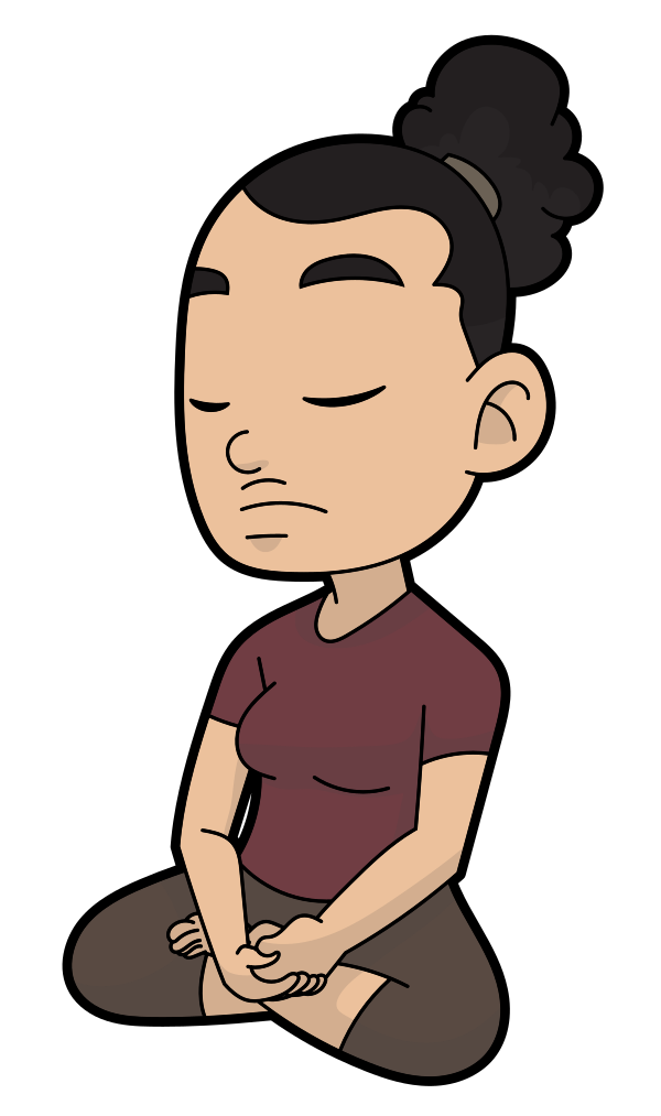 Concentrating Cartoon Woman In Deep Meditation