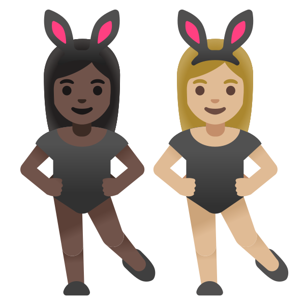 Emoji U1f469 1f3ff 200d 1f430 200d 1f469 1f3fc