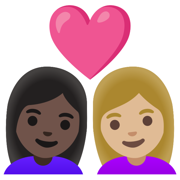 Emoji U1f469 1f3ff 200d 2764 200d 1f469 1f3fc