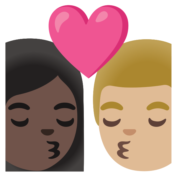 Emoji U1f469 1f3ff 200d 2764 200d 1f48b 200d 1f468 1f3fc