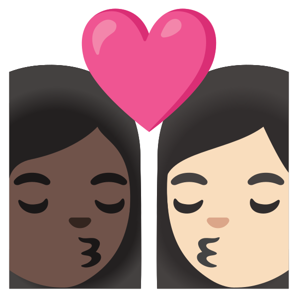 Emoji U1f469 1f3ff 200d 2764 200d 1f48b 200d 1f469 1f3fb