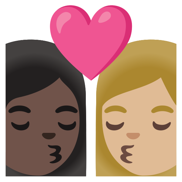 Emoji U1f469 1f3ff 200d 2764 200d 1f48b 200d 1f469 1f3fc