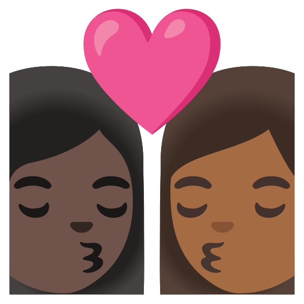 Emoji U1f469 1f3ff 200d 2764 200d 1f48b 200d 1f469 1f3fe