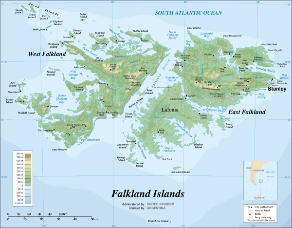 Falkland Islands Topographic Map En Vector