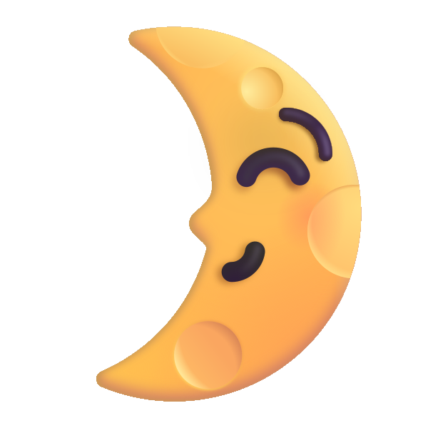 First Quarter Moon Face Color Vector