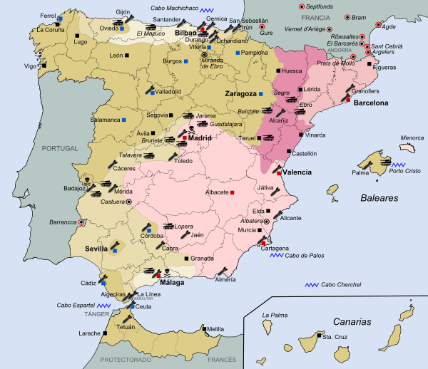 General Map Of The Spanish Civil War (1936–39)