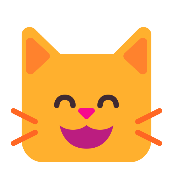 Grinning Cat With Smiling Eyes Flat Vector