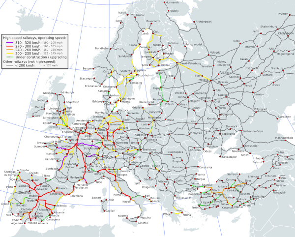 High Speed Railroad Map Of Europe