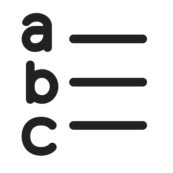 Ic Fluent Text List Abc Lowercase Ltr 20 Regular
