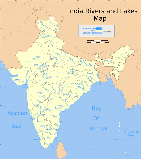 India Rivers And Lakes Map