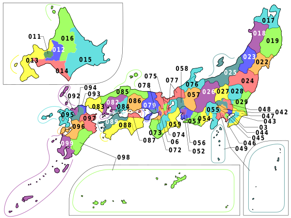 Japan Telephone Code Areas Vector