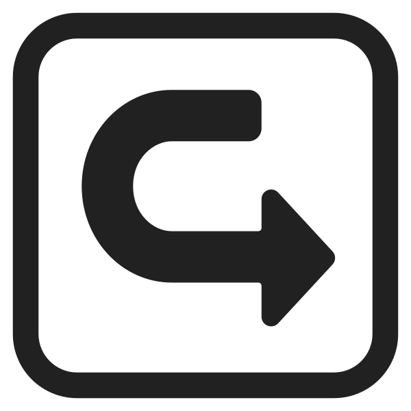Left Arrow Curving Right High Contrast