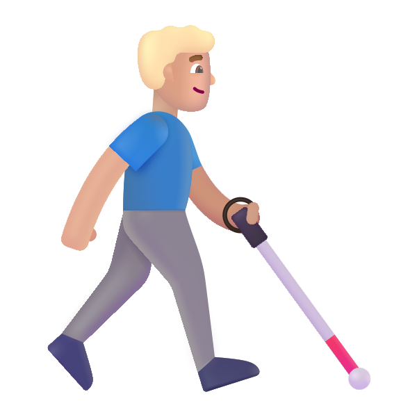 Man With White Cane Facing Right Color Medium Light Vector