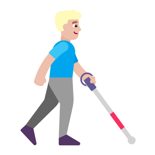 Man With White Cane Facing Right Flat Medium Light Vector