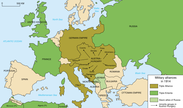 Map Europe Alliances 1914 En