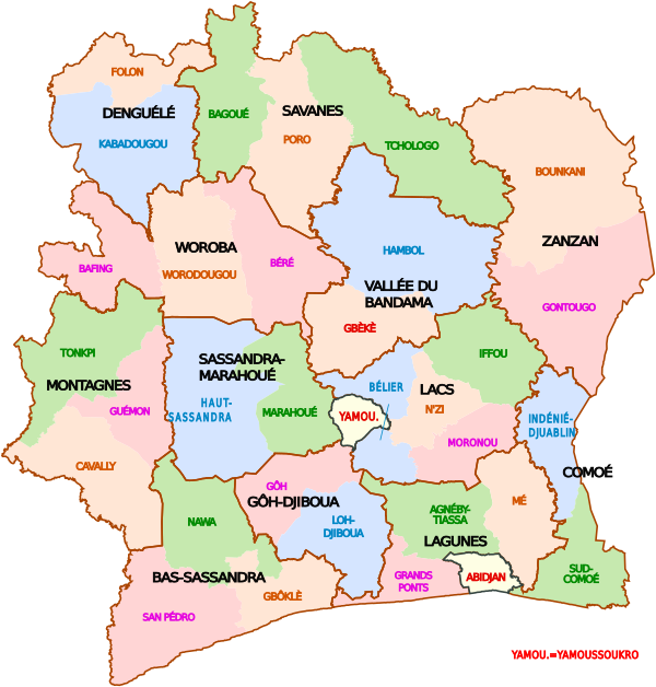 Map Of Côte D'Ivoire Regions (2012 2014)