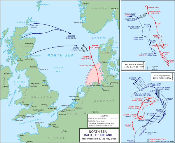Map Of The Battle Of Jutland, 1916