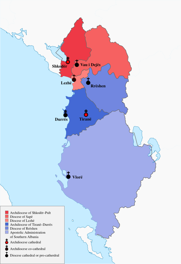Map Of The Catholic Dioceses In Albania