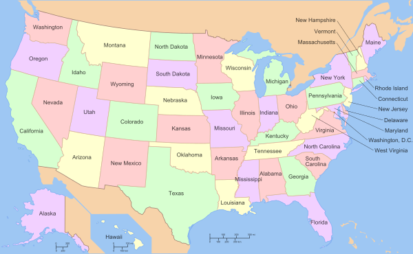 Map Of USA With State Names 2