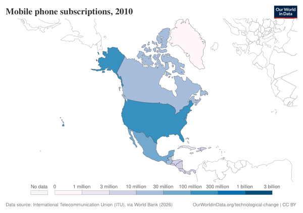 Mobile Cellular Subscriptions By Country, North America, 2010