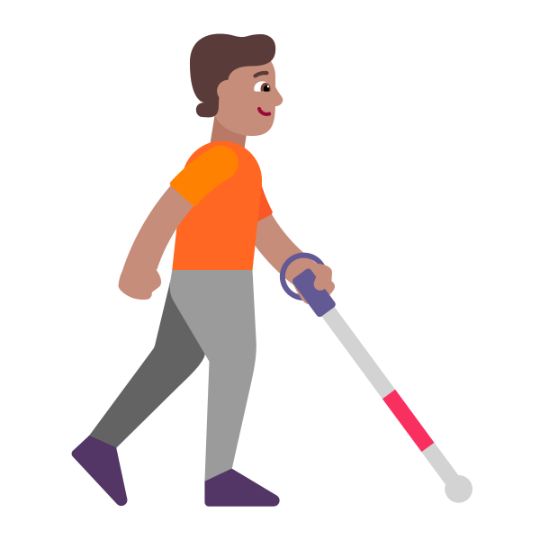 Person With White Cane Facing Right Flat Medium Vector