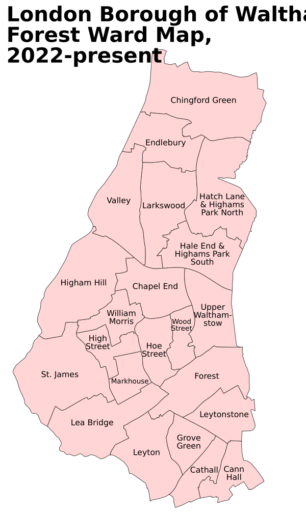 Waltham Forest London UK Labelled Ward Map