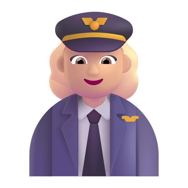 Woman Pilot Color Medium Light Vector