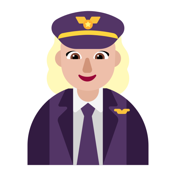 Woman Pilot Flat Medium Light Vector