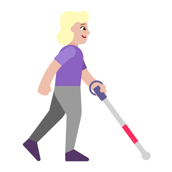 Woman With White Cane Facing Right Flat Medium Light Vector
