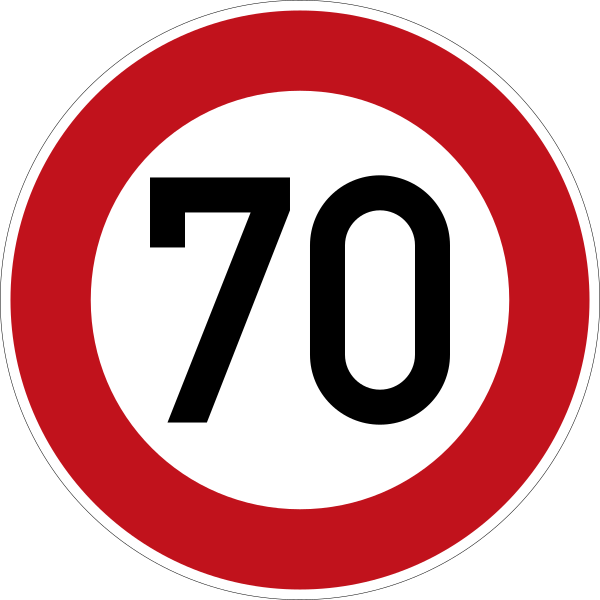 Zeichen 274 70   Zulässige Höchstgeschwindigkeit, StVO 2017
