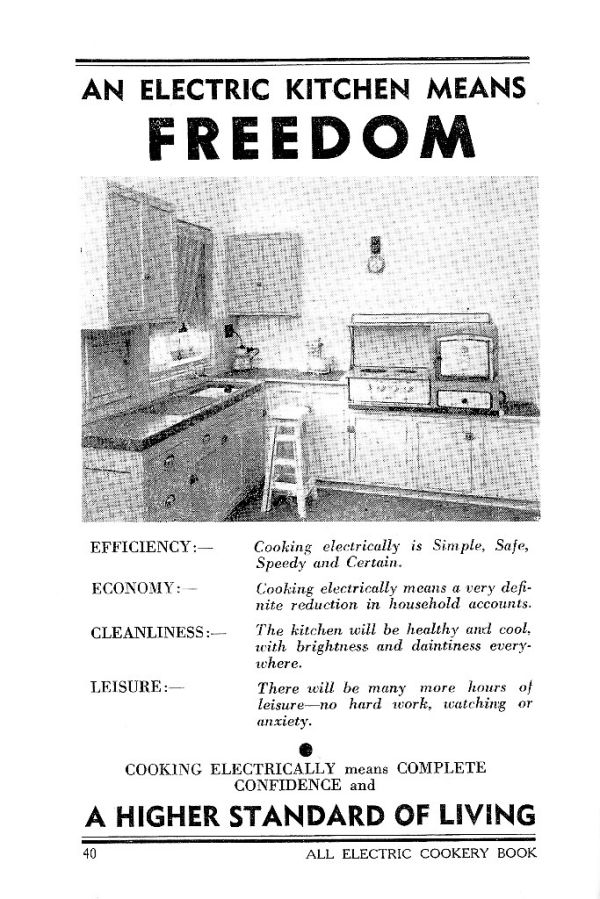 1940s. Advertisement for an electric kitchen