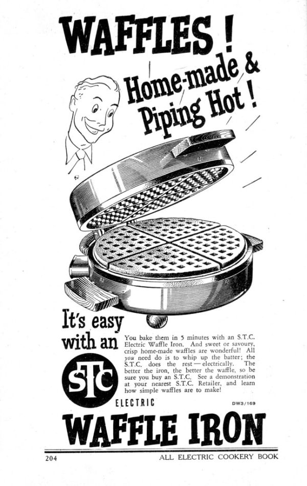 1940s. Advertisement for STC electric waffle iron
