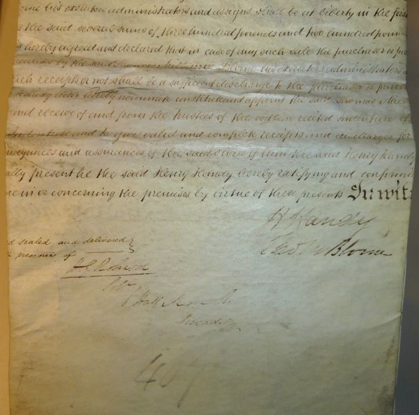 19th-century English legal document, possibly a contract between Henry Handy and Thomas Milbourne Blome, witnessed by Henry George Robinson, a solicitor who practiced at 6 Half-Moon Street, Piccadilly...
