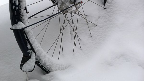 2010.12 - 'Photo of a Dutch winter still-life in snow outdoors, a bicycle wheel in the snow, Amsterdam city; Dutch urban photography in the public domain by Fons Heijnsbroek; The Netherlands, geotagge...