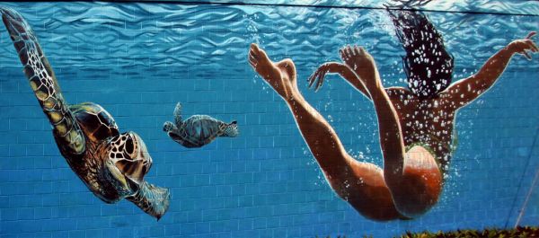 A mural on a wall in Maui.