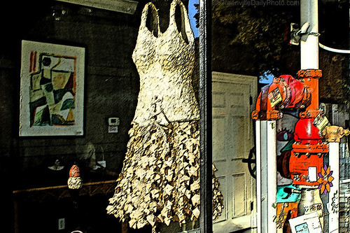 Abstract art, a dress made from leaves, and plumbing