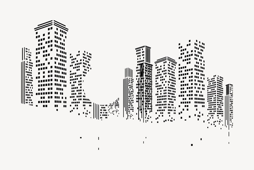 Abstract city skyline border, white