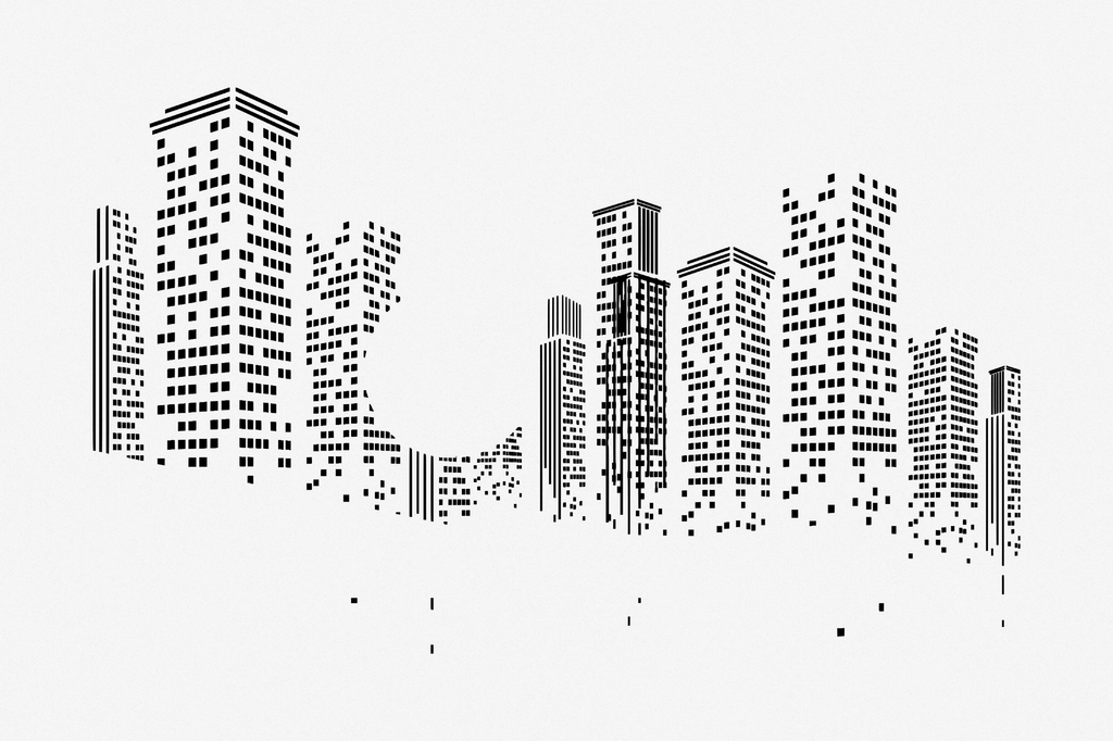 Abstract city skyline border, white