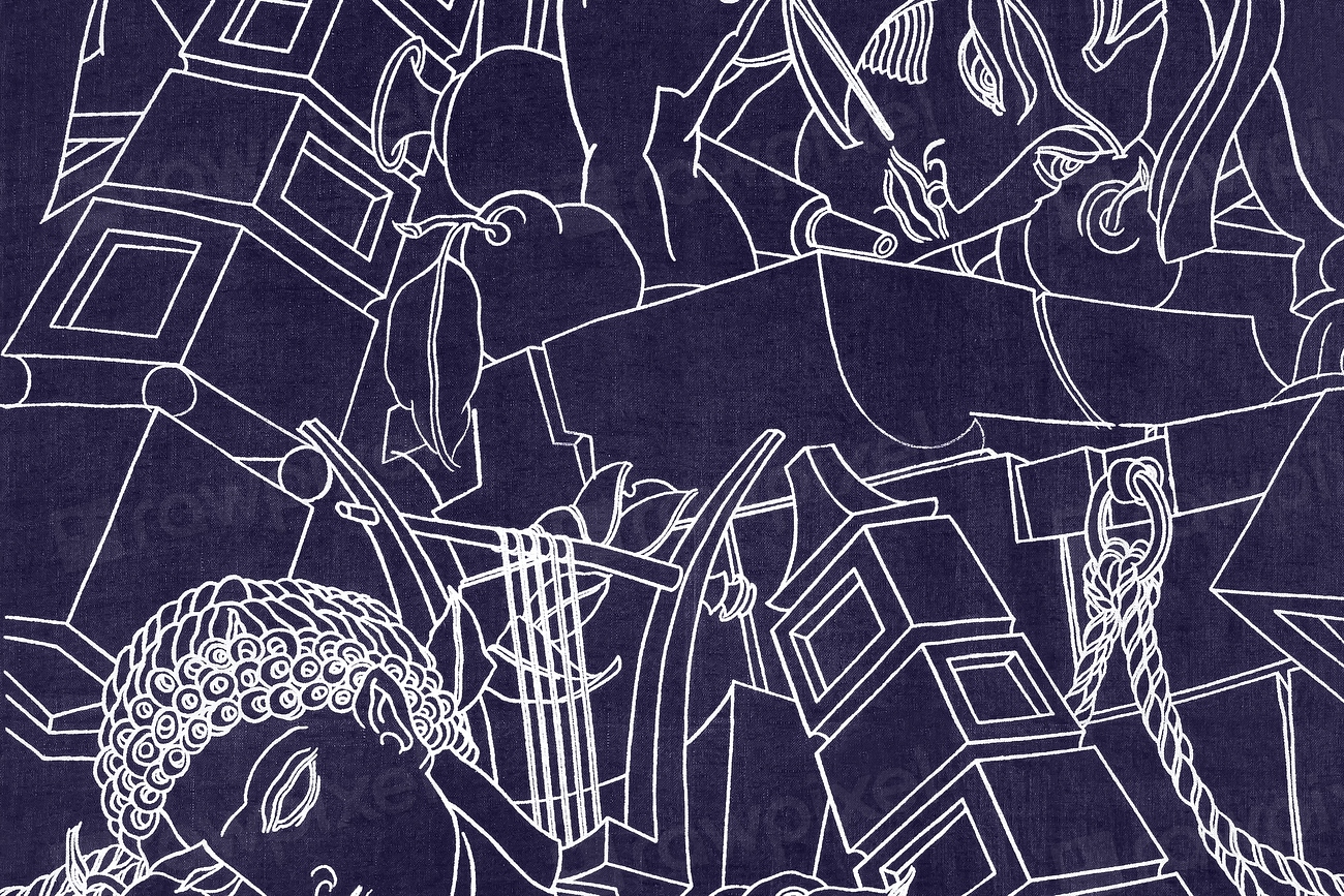 Abstract religious line art, blue
