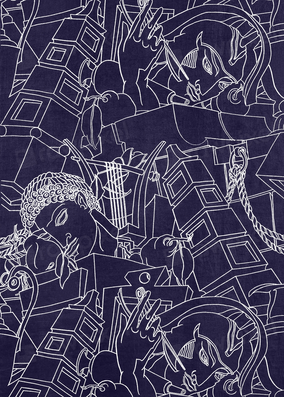 Abstract religious line art, blue