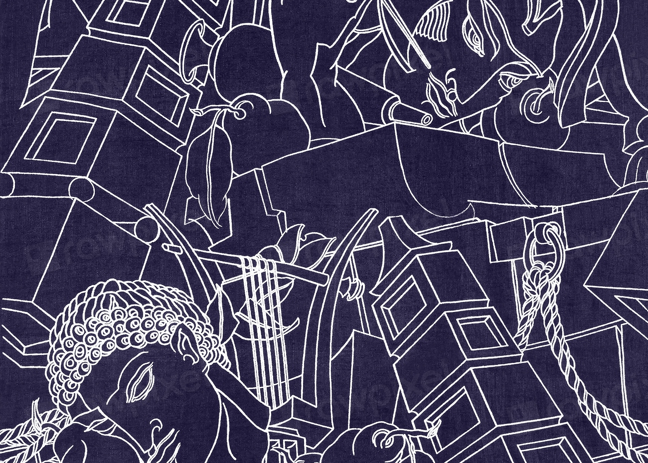 Abstract religious line art, blue