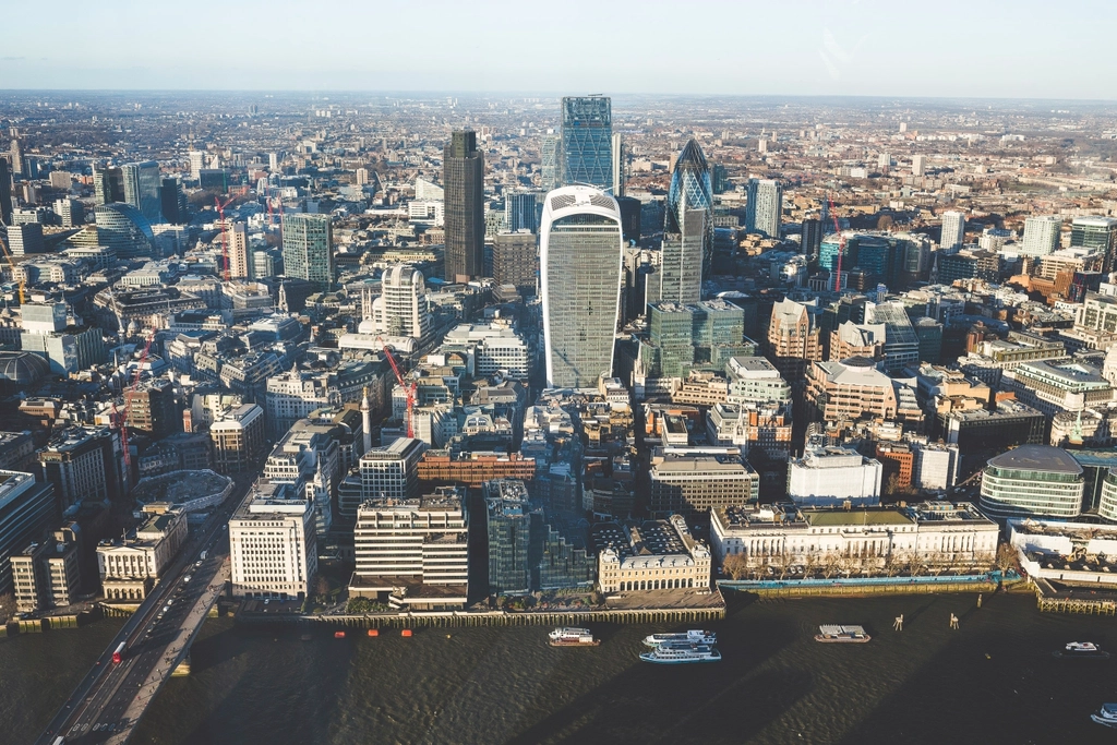Aerial View City Skyline Skyscraper