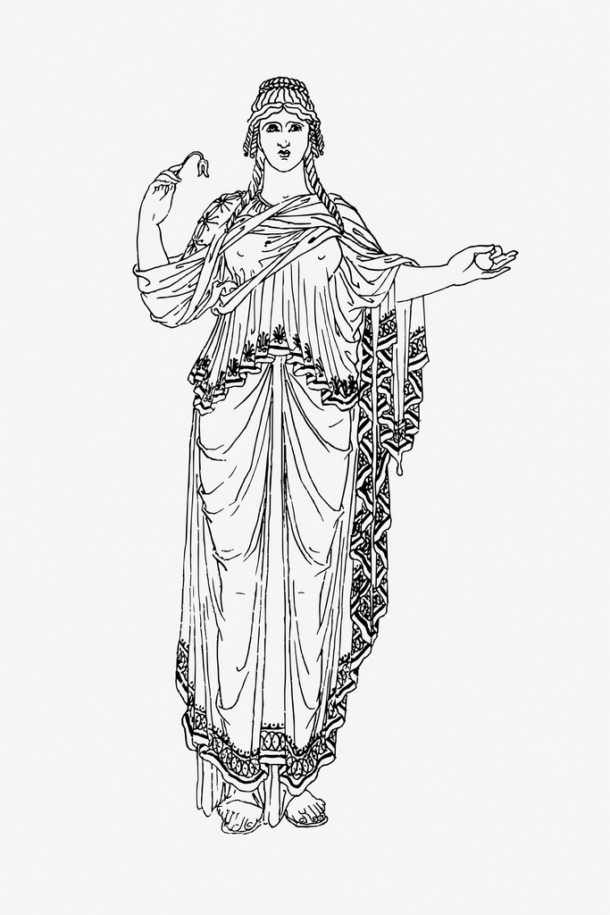 Ancient greek woman line art