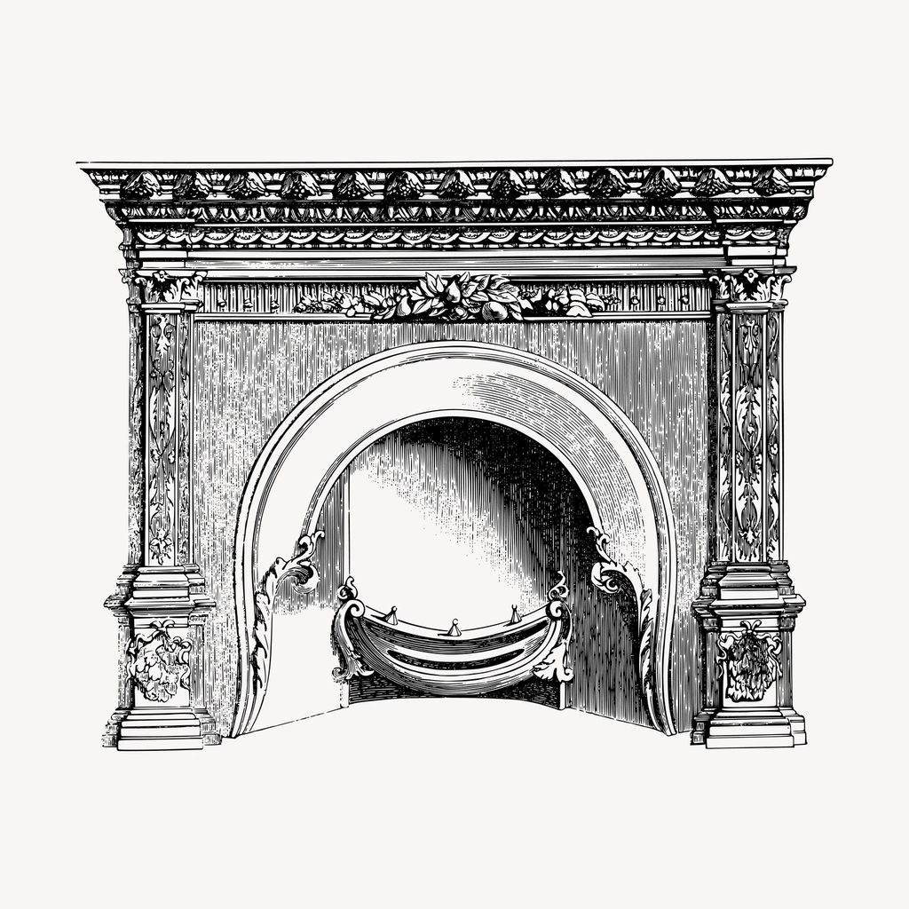 Antique fireplace hand drawn clipart