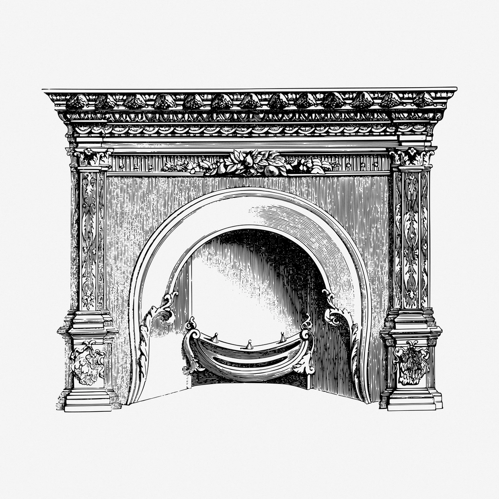 Antique fireplace hand drawn illustration