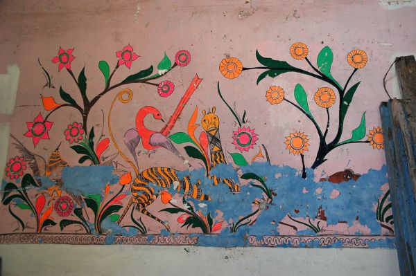 Antique Mexican painting, Surprised striped creature, Hotel Belmar, Mazatlan, Sinaloa, Mexico